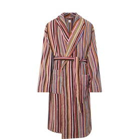 Paul Smith Access multicolour striped cotton robe with shawl collar, patch pockets, and tie belt