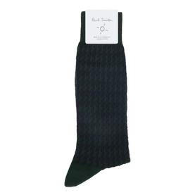 Paul Smith Access green cotton blend socks with dark textured houndstooth pattern and solid green toe and heel detail.