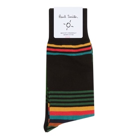 Paul Smith Access black cotton socks with multicoloured stripe detail in red, yellow, teal and green bands