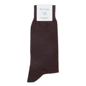 Paul Smith Access red cotton blend socks with tonal polka dot pattern, displayed flat with branded label.