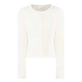 American Vintage Epaky Fine-Knit Cropped Cardigan in ecru, round neck, front button fastening, long sleeves, roll-edge trims