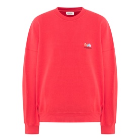 American Vintage red cotton crew neck sweat top with small embroidered chest logo, dropped shoulders and ribbed cuffs
