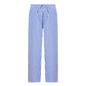 American Vintage trousers in Vichy Bleu blue and white gingham check, elasticated drawstring waist, wide-leg, 100% cotton