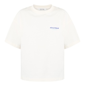 About:Blank T-shirt in oat with blue embroidered logo print to chest, relaxed fit, short sleeves