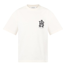 About:Blank oat cotton T-shirt with dark monogram chest logo graphic, crew neck, short sleeves