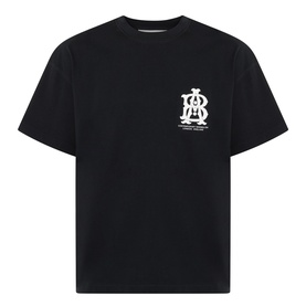 About:Blank black cotton T-shirt with white monogram logo print on chest, crew neck and short sleeves