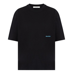 About:Blank Box Logo T-Shirt in black cotton with dropped shoulders, round neckline, short sleeves, and small blue logo print to chest