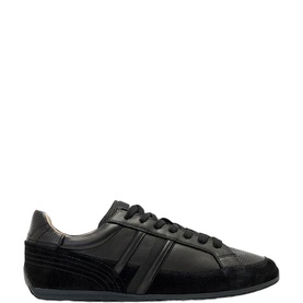All Saints black and white leather and suede panel lace-up trainers with tonal stripe detail and black rubber sole