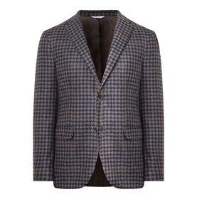 Boglioli Houndstooth Single-Breasted Suit Jacket in navy/brown, notch lapel, flap pockets, single vent, wool-cashmere blend