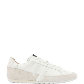 All Saints chalk white leather and suede low-top lace-up trainers with tonal stripe detail and white flatform sole