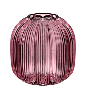 Villeroy & Boch Fleur Cassis Vase Small in purple ribbed glass, compact round silhouette with wide opening