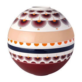 Villeroy & Boch Iconic La Boule Kyoto multicoloured porcelain sphere with fan motifs in red, navy, orange and peach bands
