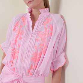 Butterfly Embroidered Mini Shirt Dress