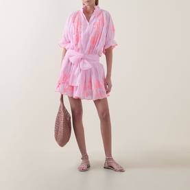 Butterfly Embroidered Mini Shirt Dress