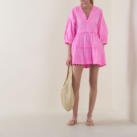 Flamingo Embroidered Mini Dress