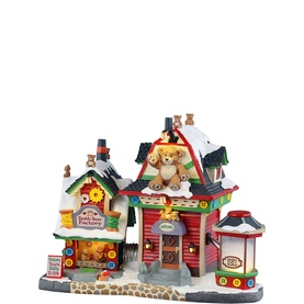 Lemax Teddy Bear Factory LED Building, multicoloured illuminated resin Christmas village miniature with festive fa&ccedil;ade and teddy bear decorations