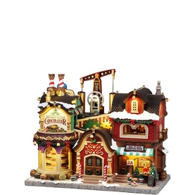 Holly Jolly Chocolatier and Mrs. Claus Coffee Shop LED Building 28cm