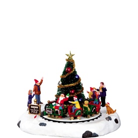 Lemax Santa's Kiddie Train Animated Scene 17cm, multicoloured resin figurine with rotating train, Christmas tree centrepiece and festive characters