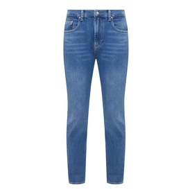 Seven Jeans Coastline skinny jeans in mid-blue denim, five-pocket style with subtle fading and slim tapered leg
