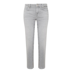 Light grey slim-fit jeans with five-pocket styling, subtle fading, and a mid-rise waistband with button fastening