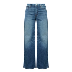 Seven Jeans Lotta Wide-Leg Jeans in Blue Core mid-wash denim, wide-leg silhouette, five-pocket styling, tobacco stitching, clean hems