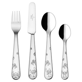 Villeroy & Boch Disney Stitch Children's 4-Piece Cutlery Set in metallic stainless steel with engraved Stitch motifs on handles
