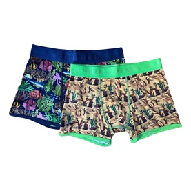 Swole Panda Boxers 2Pk in multi, featuring ocean print with blue waistband and cactus print with green waistband