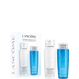 Lancome Douceur Cleanser Set, two-piece skincare gift set including micellar water and toning lotion in blue packaging
