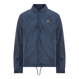 Lyle & Scott Eagle Logo Coach Jacket in Dark Navy, pointed collar, snap button fastening, yellow eagle logo on chest