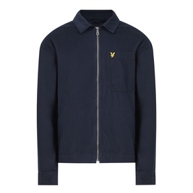 Lyle & Scott Eagle Logo Overshirt in Dark Navy with pointed collar, full zip fastening, chest pocket, and gold eagle logo