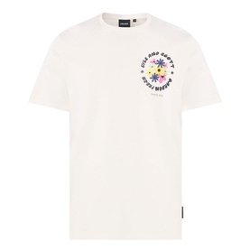 Lyle & Scott Logo Nature Graphic T-Shirt in Putty, round neck, short sleeves, with multicolour floral chest graphic
