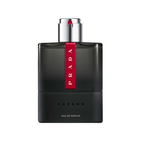 Prada Beauty Luna Rossa Carbon Eau de Parfum 100ml, dark grey rectangular bottle with red label and silver cap