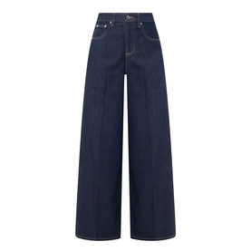 Spanx SPANXsupersmooth&reg; Authentic 360 Lightweight Wide-Leg Jeans in Deep Sea, high-rise with pressed creases, contrast stitching and clean hems
