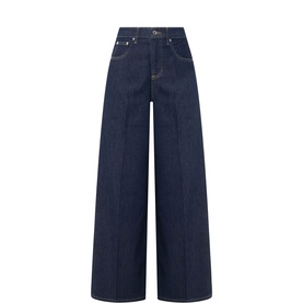 Spanx SPANXsupersmooth&reg; Authentic 360 Lightweight Wide-Leg Jeans in Deep Sea, high-rise with pressed creases, contrast stitching and clean hems