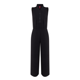 Spanx AirEssentials&reg; Half-Zip Jumpsuit in Very Black, sleeveless with shawl collar, half-zip front, and wide-leg silhouette