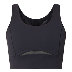 Spanx Sheer Panel Sports Bra in Very Black with scoop neckline, sheer mesh panel detail and wide underband