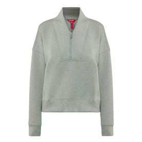 Spanx AirEssentials&reg; Half-Zip Sweatshirt in Sage Heather, shawl collar, dropped shoulders, ribbed trims, half-zip fastening