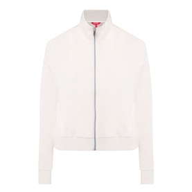 Spanx AirEssentials&reg; Track Jacket in Oatmeal Heather, zip-through high neck, long sleeves, ribbed trims