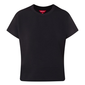 Spanx AirEssentials&reg; T-Shirt in Very Black, crew neckline, short sleeves, slightly cropped length with wide straight hem