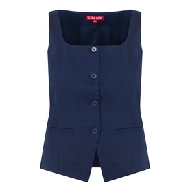 Spanx top in Timeless Navy, square neckline, button-front fastening, two front pockets, sleeveless tailored waistcoat style