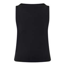 Spanx top in Classic Black, sleeveless with square neckline and fitted silhouette, shown flat against white background.
