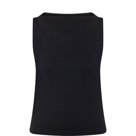Spanx top in Classic Black, sleeveless with square neckline and fitted silhouette, shown flat against white background.