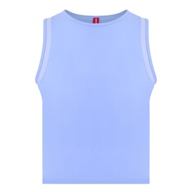 Spanx Active Top in Hyacinth, sleeveless crew-neck style in stretch nylon fabric, shown flat