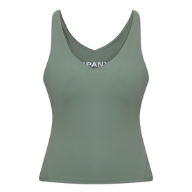 Spanx BoostUp Shelf Tank in Eucalyptus, V-neckline, fitted ribbed design with adjustable shelf bra and removable cups