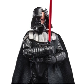 Star Wars Darth Vader action figure in black armour and cape, holding red lightsaber, detailed collectible toy