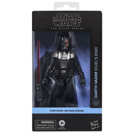 Star Wars The Black Series Darth Vader Duel's End action figure in black armour with red lightsaber, in packaging