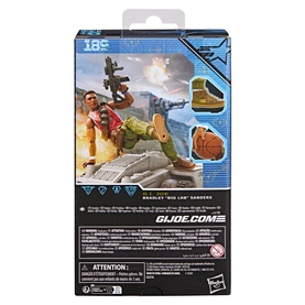Superheroes G.I. Joe Bradley Big Lob Sanders action figure in multi-coloured packaging, back of box showing character art and accessories
