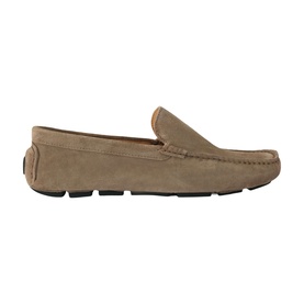 KG by Kurt Geiger brown suede men's driving loafer with moccasin toe stitch and dark rubber sole