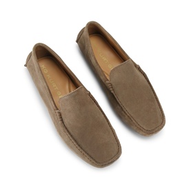KG by Kurt Geiger brown suede slip-on driving loafers with moccasin toe detailing, flat sole, overhead pair view