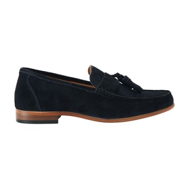 KG by Kurt Geiger blue suede tassel loafer with tan leather sole, men's shoe